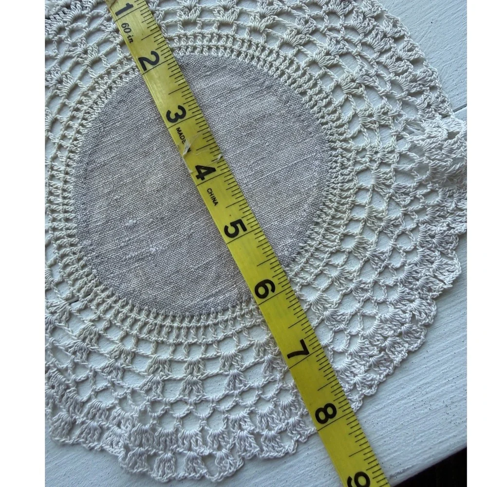 Vintage White Linen Embroidered Crochet Lace Doilies Set of 3 Coasters 7-8 Inch